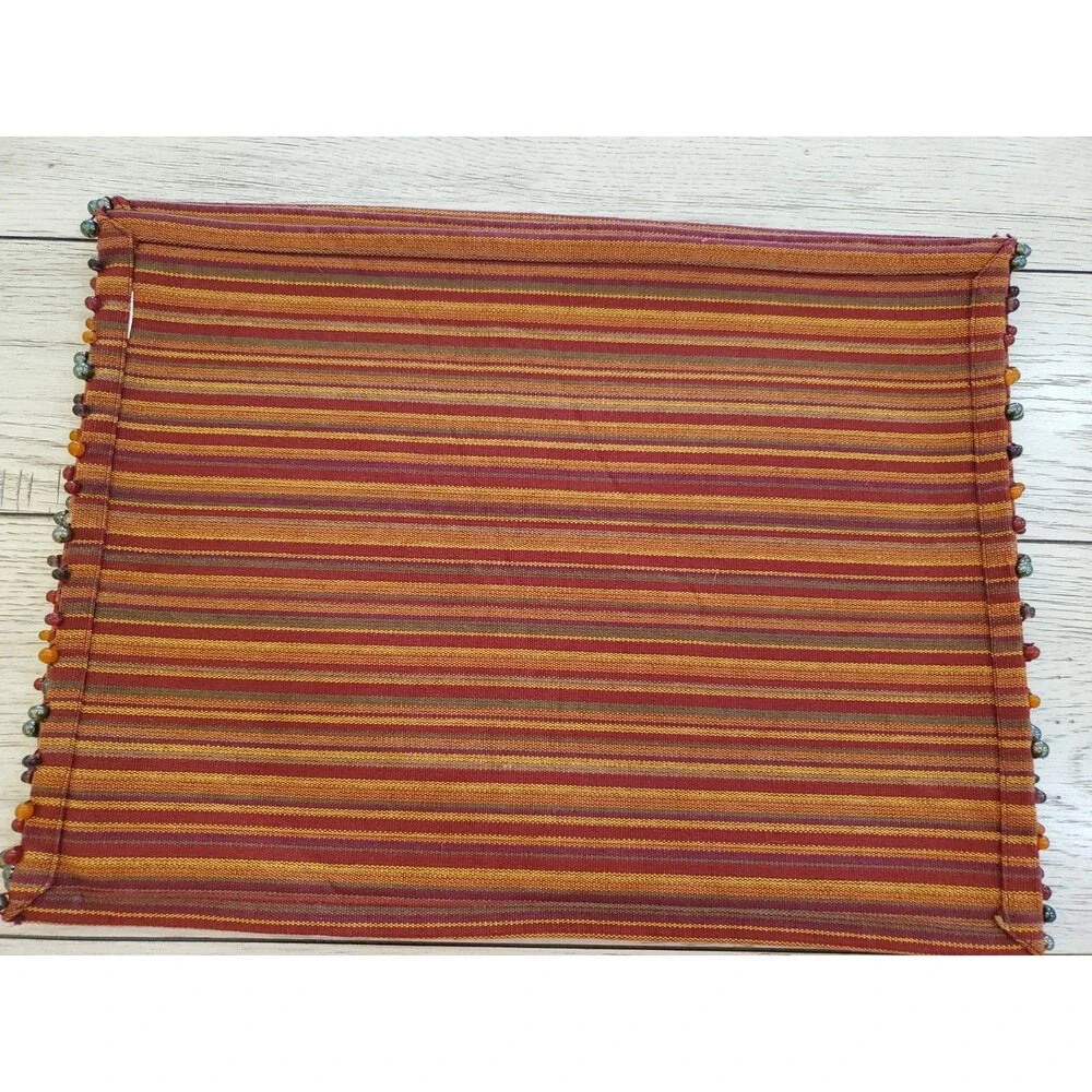Pier 1 Imports Cotton Spicy Stripe Beaded Placemats Set of 4 Good Used Condition
